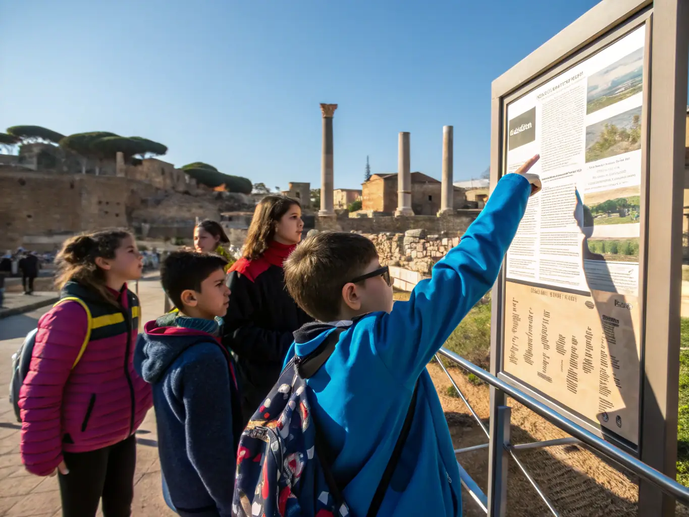 A vibrant photograph capturing participants engaged in a guided tour of an archaeological site in Salon-de-Provence, showcasing the association's commitment to preserving local historical heritage.