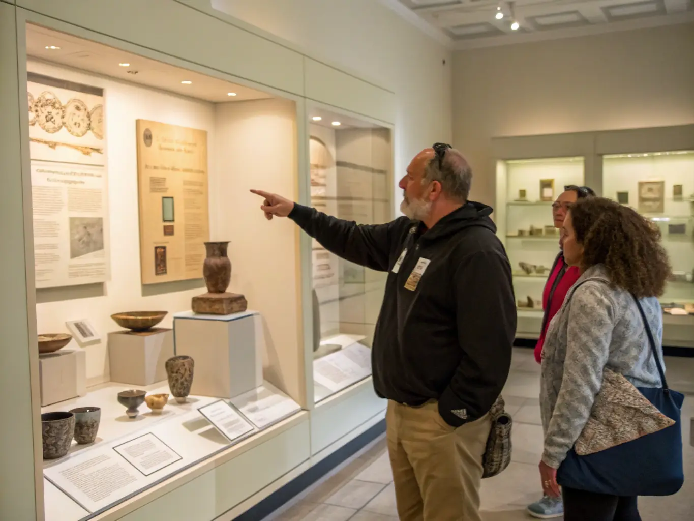 A captivating image of a guided tour group exploring the Musée de Salon et la Crau, led by a knowledgeable guide who is passionately explaining the historical significance of the artifacts.