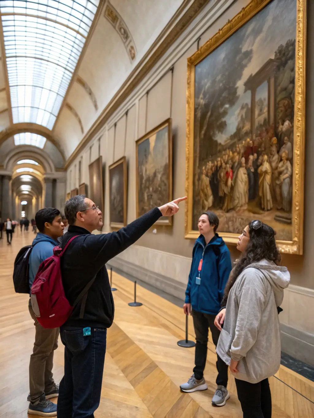 A photograph of a guided tour group led by a knowledgeable guide through the Musée de Salon et la Crau, highlighting key exhibits and sharing historical insights.